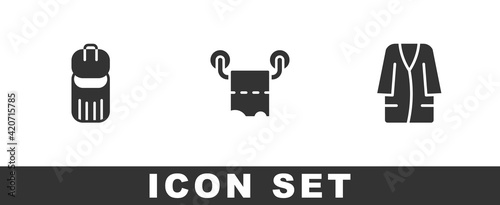 Set Trash can, Toilet paper roll and Bathrobe icon. Vector