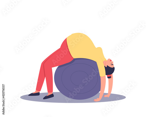 A pregnant woman is engaged on a ball. Relaxation of the pregnant woman. Reducing the load on the spine, relaxing the muscles. Flat vector illustration.