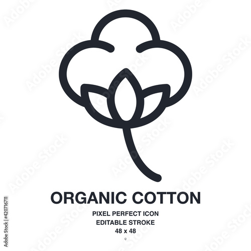 Organic cotton flower outline icon vector illustration. Pixel perfect and editable stroke. 48x48.