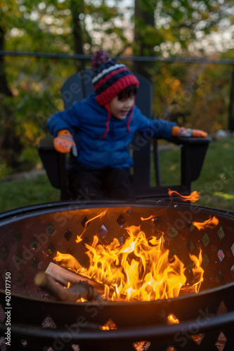 Fire blazing in fire pit photo