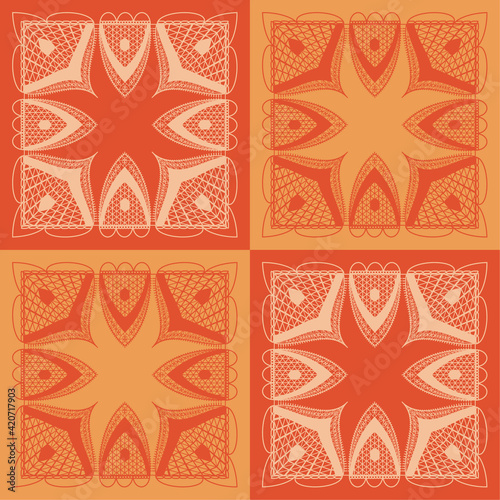 Seamless background with lace vignettes in squares warm tones seamless