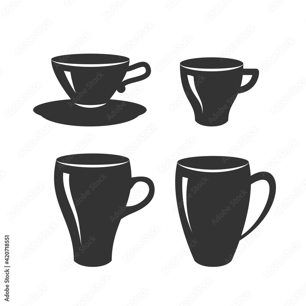 Vector set of tea and coffee cups of various shapes isolated on a white background Vector set of tea and coffee cups of various shapes isolated on a white background