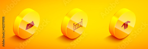 Set Isometric Ultrasound of baby, Baby crib cradle and clothes icon. Vector