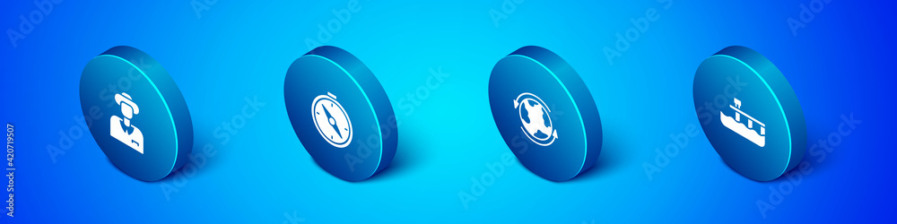 Set Isometric Tourist, Worldwide, Beach pier dock and Compass icon. Vector Set Isometric Tourist, Worldwide, Beach pier dock and Compass icon. Vector