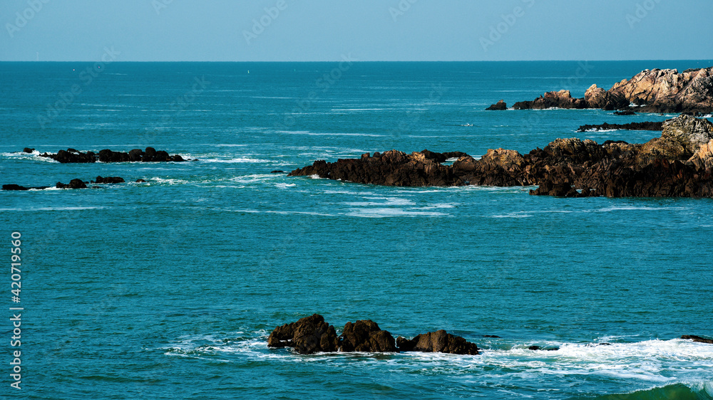 .Sea landscape, rocky ocean coast, selective focus.