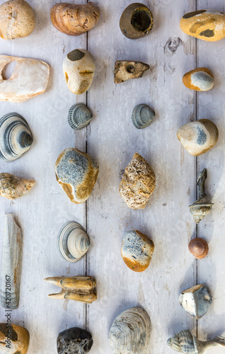 Blue themed beach pebbles and stones
