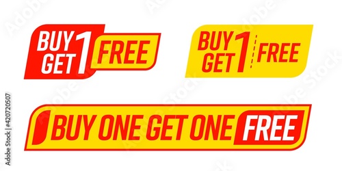 Bogo sticker template with buy one get one free offer set