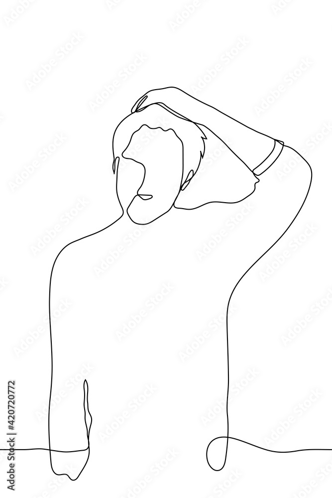 young man stands and smooths his hair back - one line drawing. handsome man  combing his hair back, the guy straightens his hairstyle Stock Vector |  Adobe Stock
