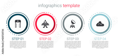Set Metal detector in airport, Jet fighter, Radar and Cloud weather. Business infographic template. Vector