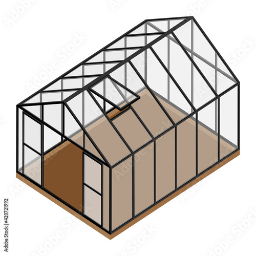 Empty greenhouse with opened door and window