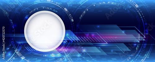 Hi-tech vector illustration with various technology elements. Wide Cyber security internet and networking concept. Abstract global sci fi concept. Digital internet communication on blue background