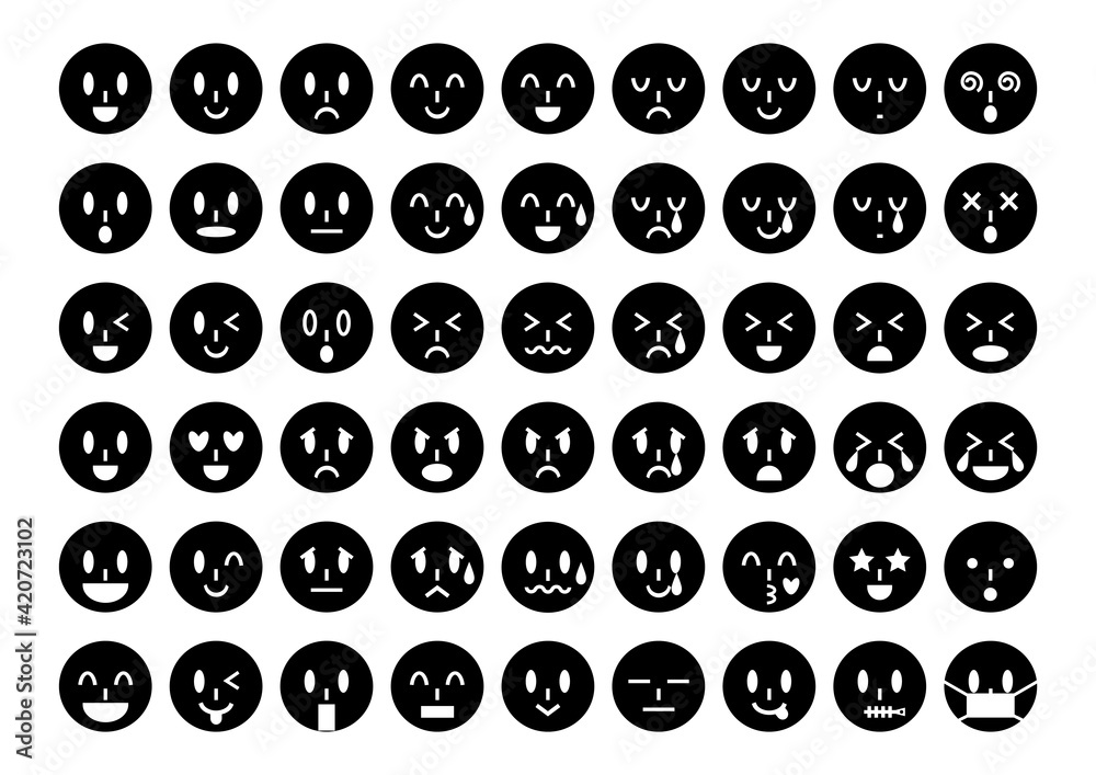 顔の表情イラストアイコンセット(黒) 顔の表情イラストアイコンセット(黒)
