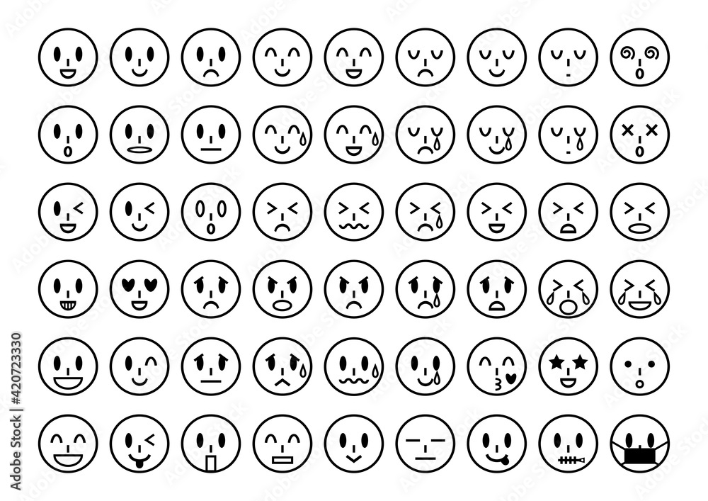 顔アイコンの表情イラストセット(黒) 顔アイコンの表情イラストセット(黒)