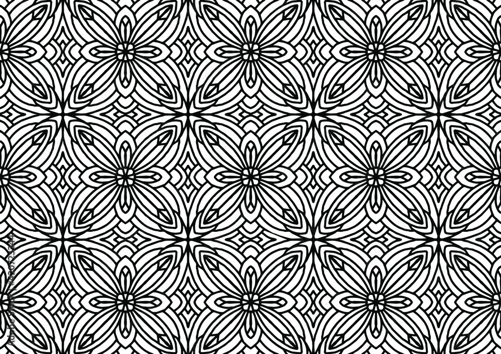 pattern tile drawn with folk style flowers on a white background for coloring, vector pattern tile drawn with folk style flowers on a white background for coloring, vector