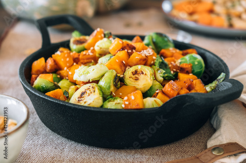 SautÃ©ed brussels sprouts and pumpkin photo