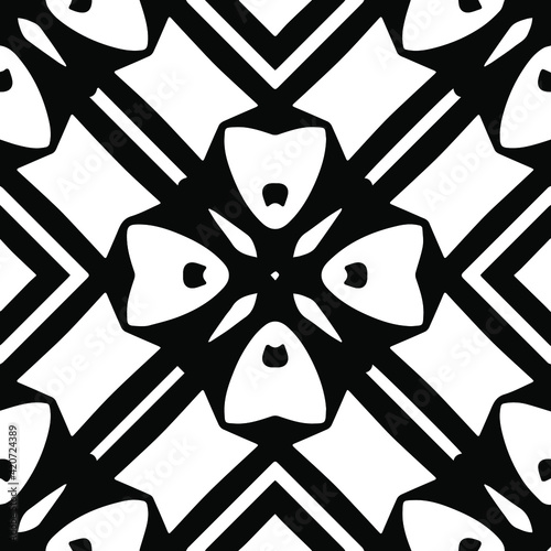 Geometric vector pattern with triangular elements. Seamless abstract ornament for wallpapers and backgrounds. Black and white patterns.