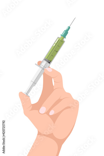 Vaccine COVID-19 vector icons. Empty syringes for injection in hand. Coronavirus concept. Flat icons of a medical. Isolated vector illustration