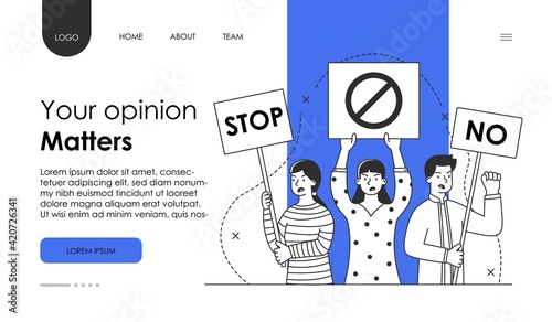 Angry protest hold placard. Protesting aggressive