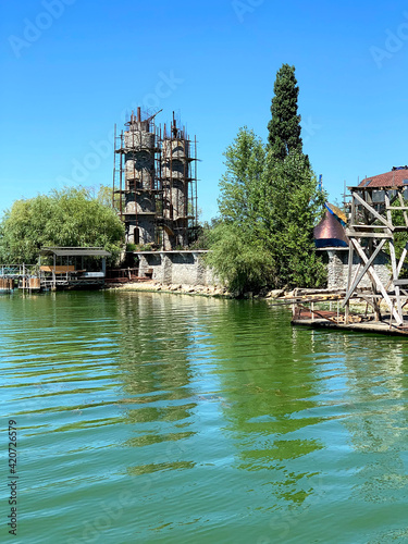 Castle in Velyka Andrusivka currently under construction in Svetlovodsk district of Kirovograd region, Ukraine. A semi-antique castle on the Dnieper. There is a free beach nearby. Mobile photo photo