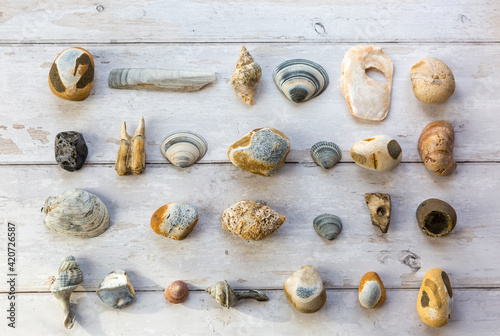 Blue themed beach pebbles and stones