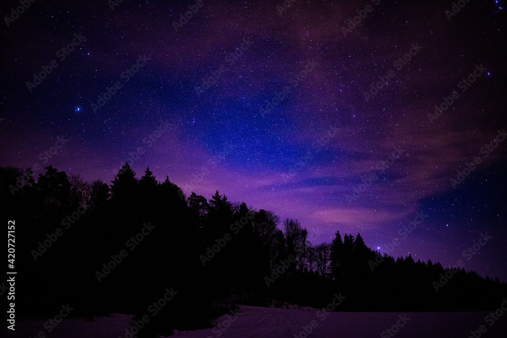 Endless starry sky, over a mysterious landscape Endless starry sky, over a mysterious landscape