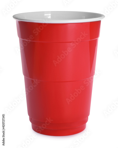 Valokuvatapetti New red plastic cup on white background
