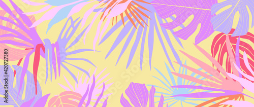 Abstract art nature background vector. Modern shape line art wallpaper. Boho foliage botanical tropical leaves and floral pattern design for summer sale banner , wall art, prints and fabrics.