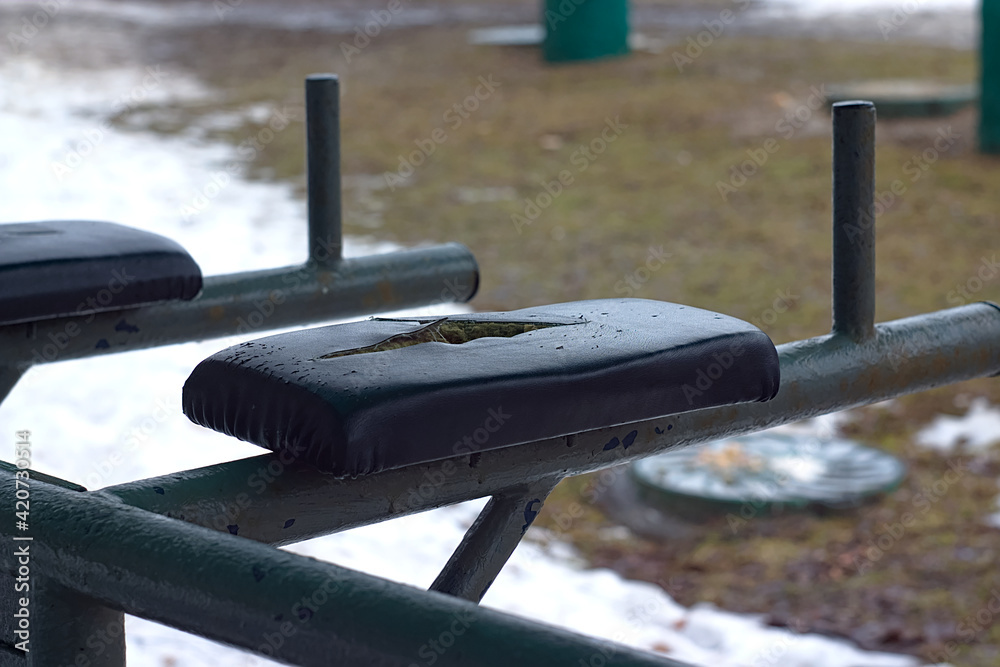 a simulator element on an old sports field a simulator element on an old sports field