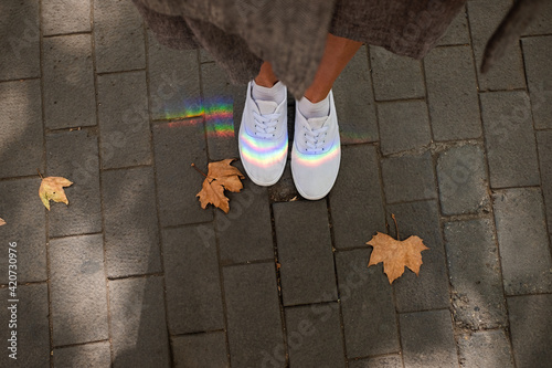 Rainbow on white shoes