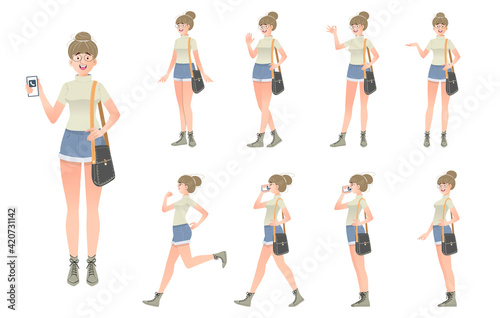 Set of female characters in different poses.Vector .