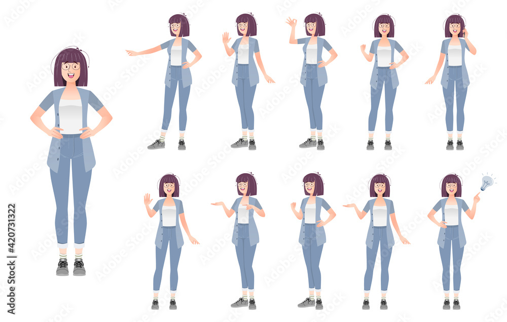 Set of female characters in different poses.Vector . Set of female characters in different poses.Vector .