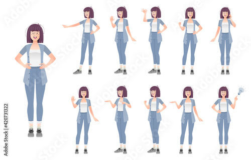 Set of female characters in different poses.Vector .