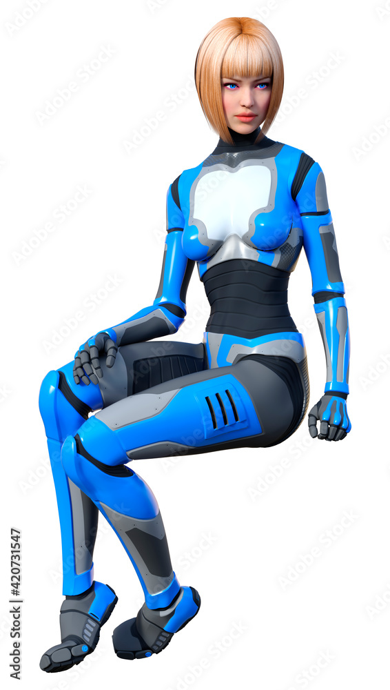 3D Rendering Female Robot on White 3D Rendering Female Robot on White