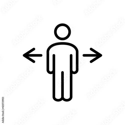 Símbolo decisión. Icono plano lineal hombre con flechas con lineas en fondo gris y fondo blanco
