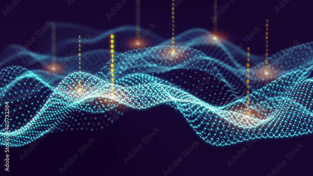 Big data analytics through machine learning 3d render animation. Artificial Intelligence concept background. Using deep learning algorithms for neural network data analysis.