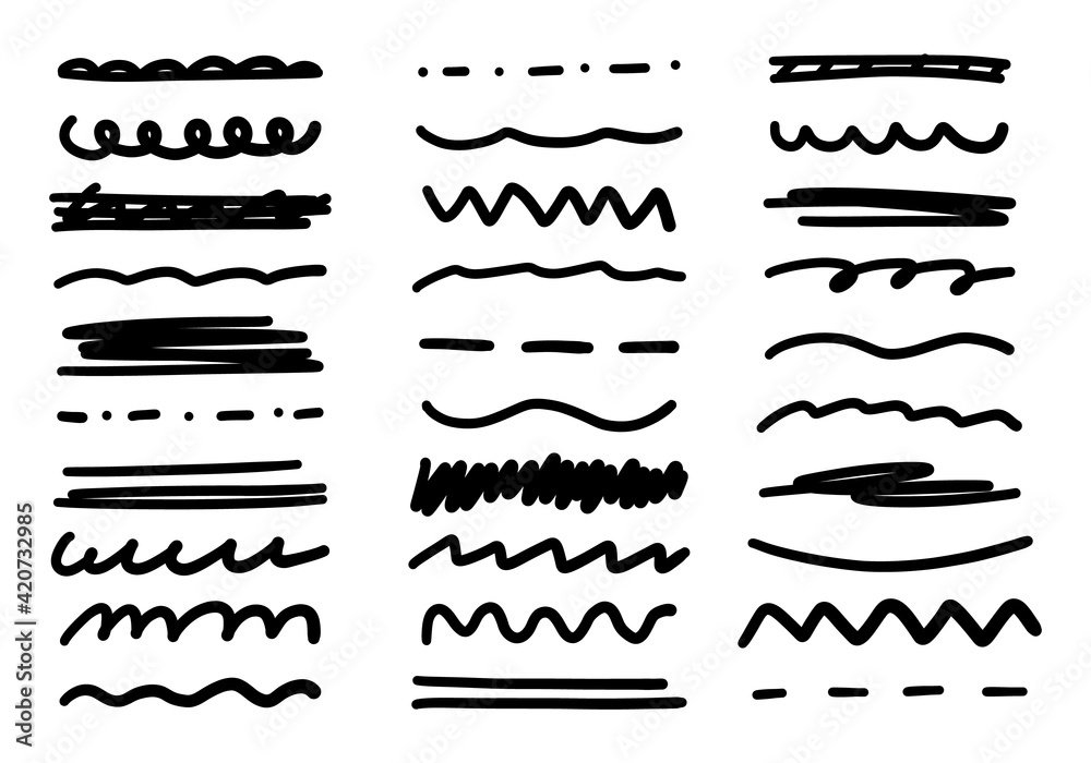 Sketch line. Scribble doodle brush set. Hand drawn black vector lines