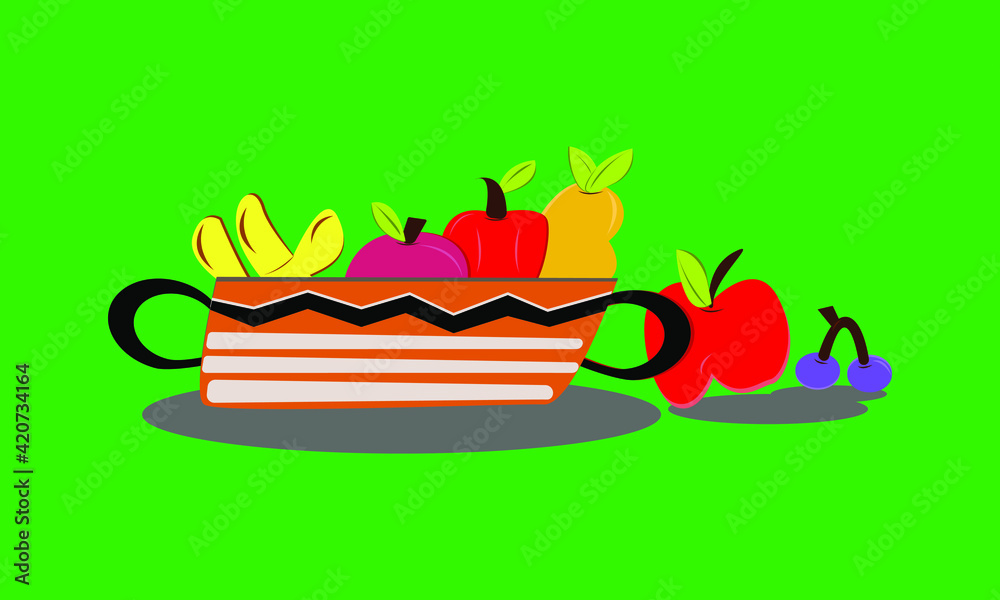 Fruit illustration on green background Fruit illustration on green background