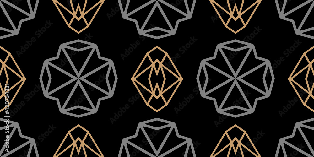 modern background image, wallpaper seamless pattern with geometric ornament on black background, vector graphics