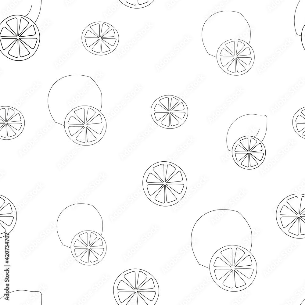 A seamless vector pattern of oranges, lemons and citrus slices isolated on white background. A design element for prints, textiles, backgrounds, wraps for adults and kids. A seamless vector pattern of oranges, lemons and citrus slices isolated on white background. A design element for prints, textiles, backgrounds, wraps for adults and kids.