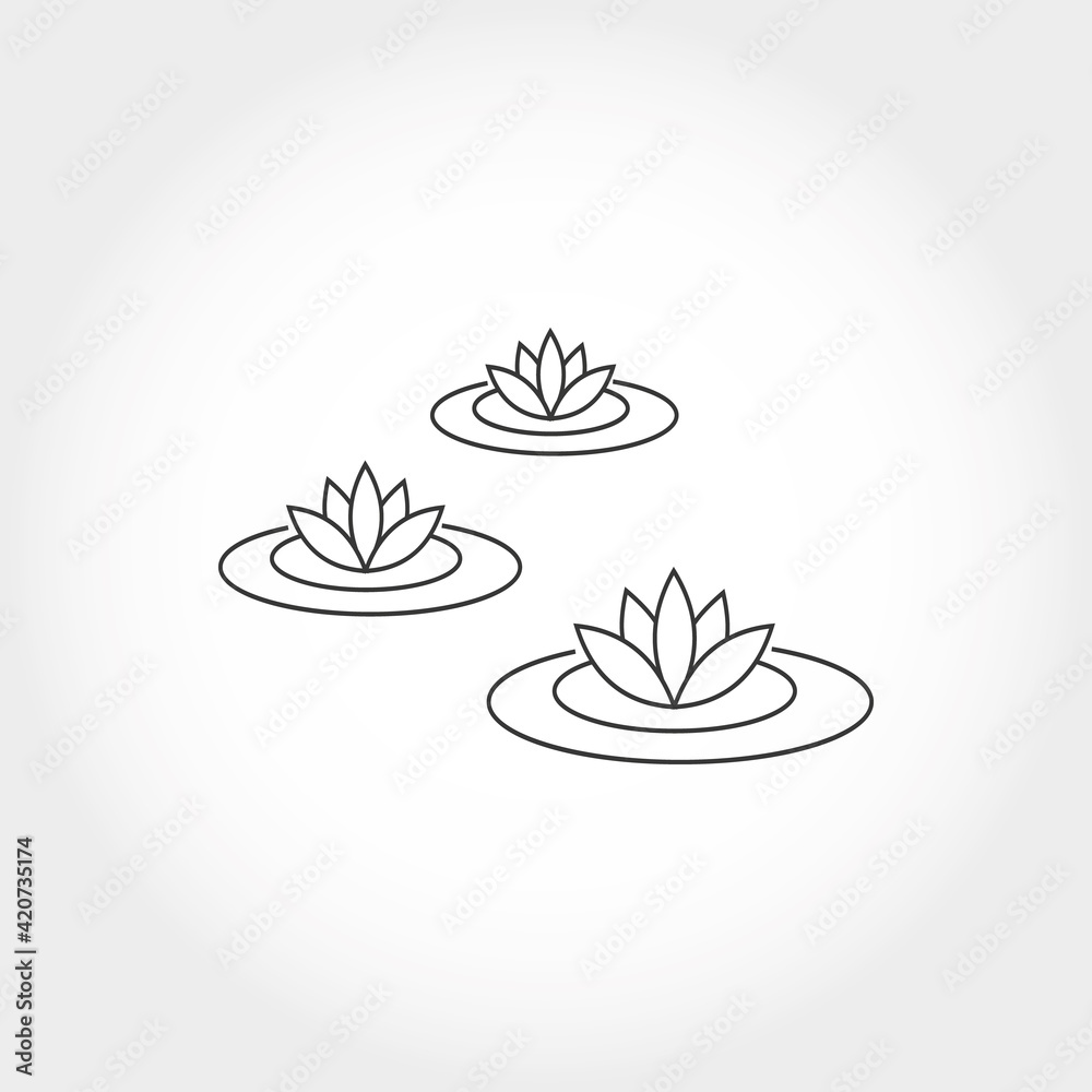 Lotus Flower On Water Line Icon On White Background icon Lotus Flower On Water Line Icon On White Background icon