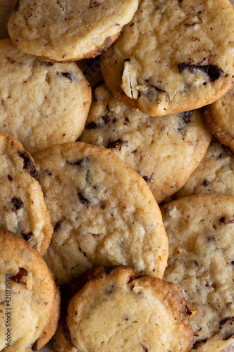 Chocolate chips cookies with almonds