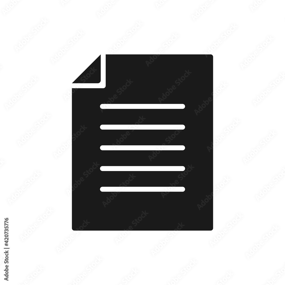 Document icon. Paper silhouette symbol. Contract file. Vector illustration isolated on white Document icon. Paper silhouette symbol. Contract file. Vector illustration isolated on white