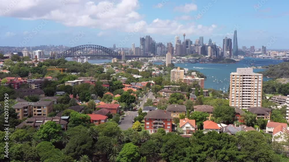 Fast flying to Sydney city CBD over green leafy lower north Shore in 4k.
Fast flying to Sydney city CBD over green leafy lower north Shore in 4k.