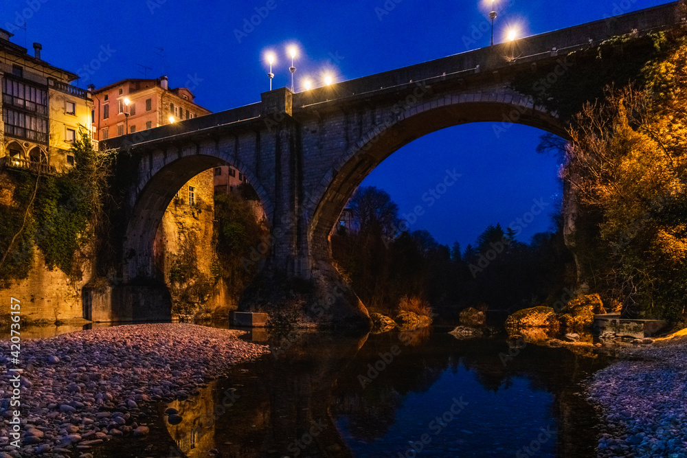 Fototapeta premium Sunset from the Natisone river. Cividale del Friuli