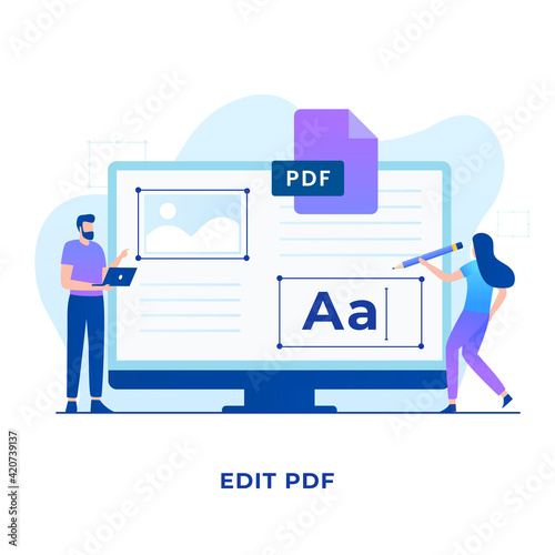 PDF edit fIle illustration concept. Illustration for websites, landing pages, mobile applications, posters and banners photo