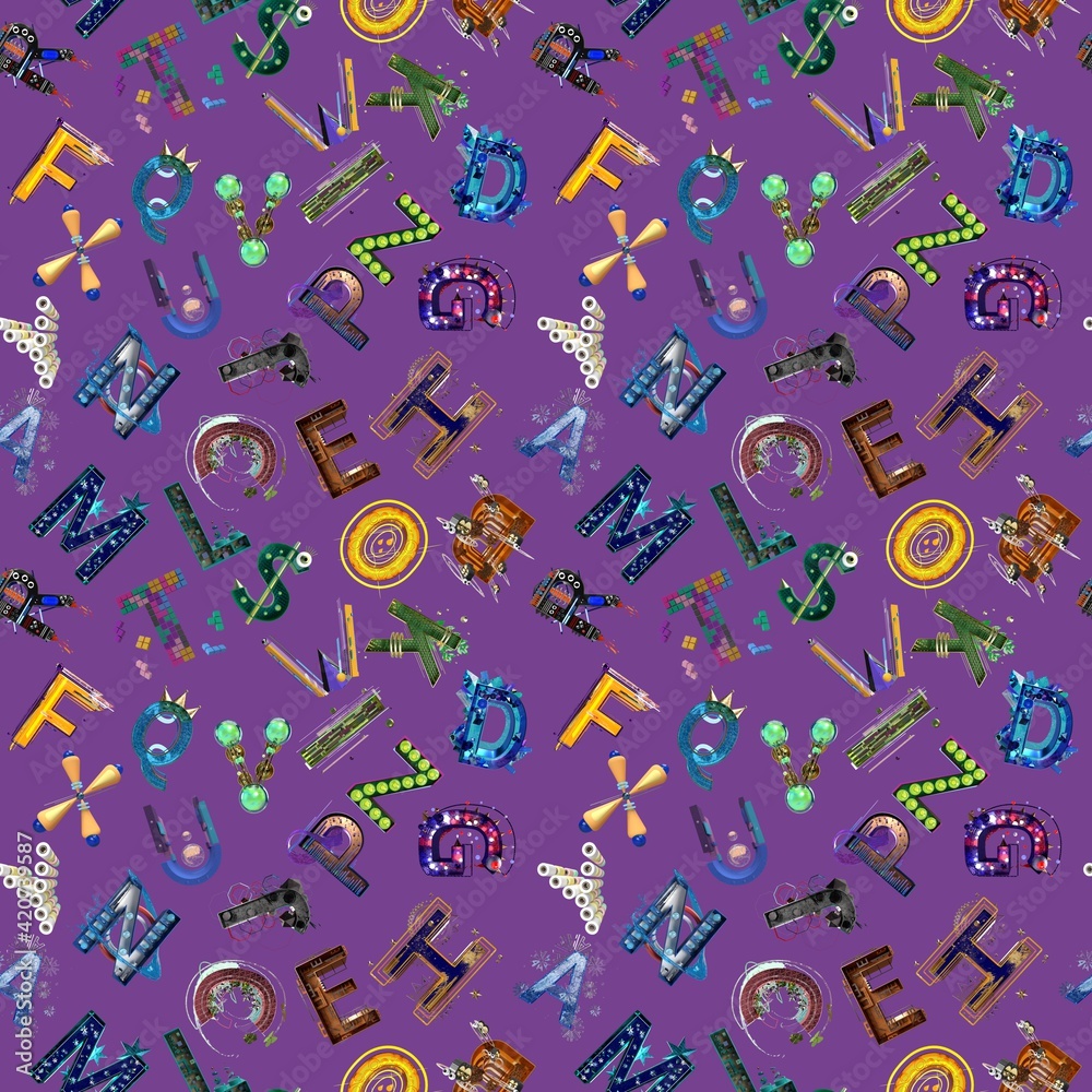 Abstract seamless alphabet pattern for textile design