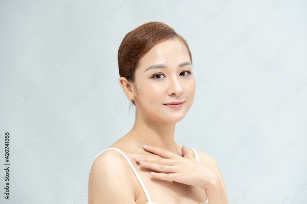Beautiful beauty young female model girl touching her skin Beautiful beauty young female model girl touching her skin