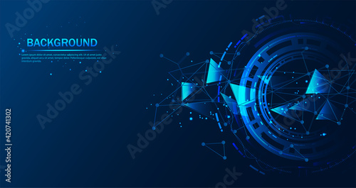 Abstract futuristic-The technology of molecules with polygonal shapes on a dark blue background. Illustration of Vector design digital technology concept.	
