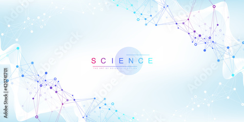 Scientific vector illustration genetic engineering and gene manipulation concept. DNA helix, DNA strand, molecule or atom, neurons. Abstract structure for Science or medical background. CRISPR CAS9.