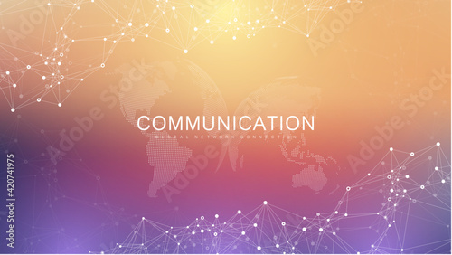 Global network connection. Social network communication in the global business. World map point and line composition concept. Vector illustration.